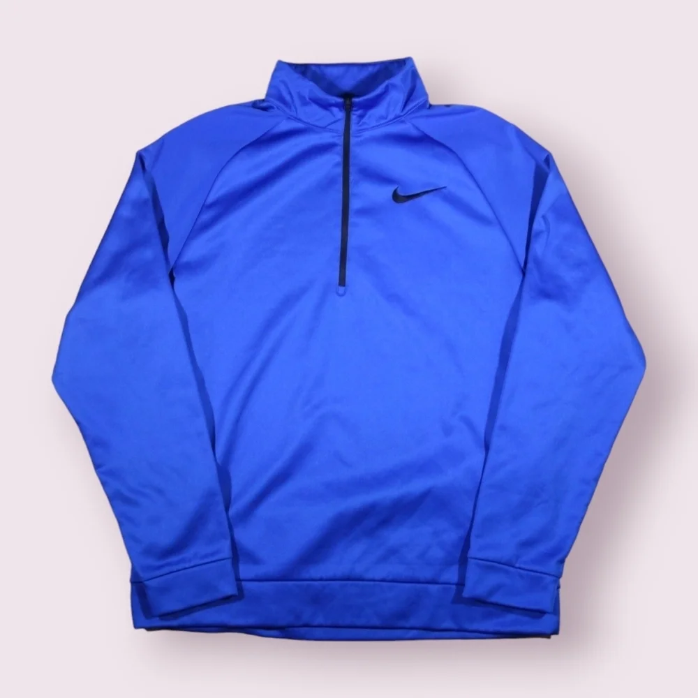 Nike Dri-Fit Men’s L Blue 1/4 Zip Fleece Pullover Sweatshirt Black Swoosh